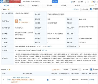 海優(yōu)新材戰(zhàn)略布局再深化 投資5000萬元成立新型膜材料應(yīng)用子公司，發(fā)力銷售新增長極